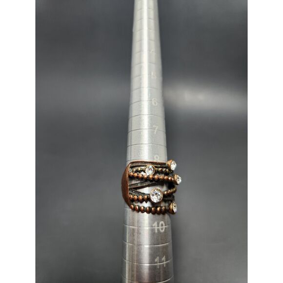 Copper Multi-Band Statement Ring Clear Crystals Size 9 Brass Accents Boho Chic - Picture 4 of 8